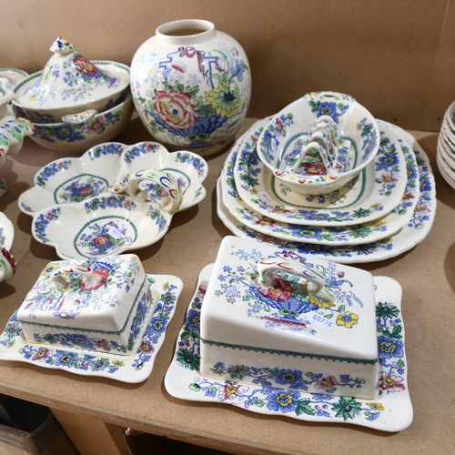 524 - Mason's Strathmore pattern soup tureen and cover, vegetable tureens, serving plates etc