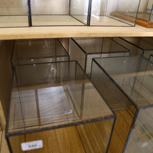 540 - A group of 4 similar glass display cases, with lead frame, with wooden display plinths, H including ... 