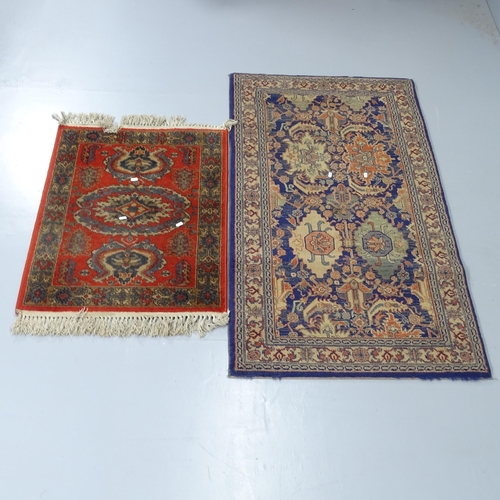 2292 - A red-ground Shiraz rug, 90x67cm, and a blue-ground Persian-style rug, 150x80cm. (2)