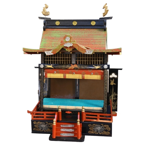 640 - A Japanese Hina house/temple, with painted and gilded lacquer decoration, H57cm, boxed