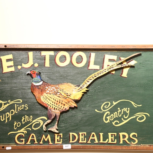 647 - A large carved and painted Game Dealers advertising sign 