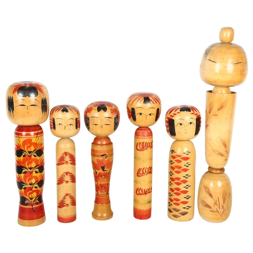 686 - A group of 6 Japanese wooden Kokeshi dolls, largest height 50cm (6)