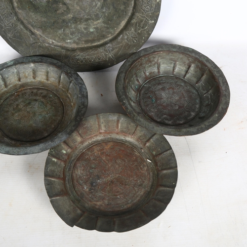 701 - A group of Antique Indian copper plates and serving dishes, largest diameter 28cm