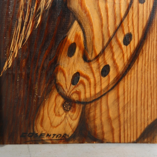 704 - 2 similar hand drawn male figures on pine wood, L61cm (2)