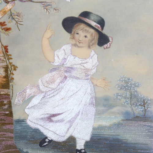 706 - An early 19th century needlework picture taken from the Reynolds 1787 painting of the 3 year old Joh... 