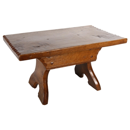 708 - Jack Grimble Cromer, a miniature oak table, signed by Jack Grimble Cromer on the leg, H25cm, L50cm, ... 