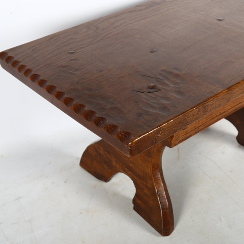 708 - Jack Grimble Cromer, a miniature oak table, signed by Jack Grimble Cromer on the leg, H25cm, L50cm, ... 