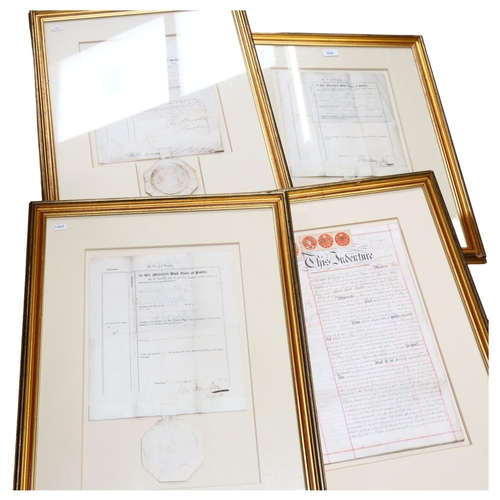 741 - 3 framed Victorian Probates with seals, and an 1894 velum Indenture, framed (4)