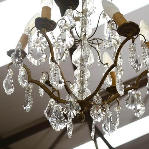 745 - A 6-branch gilt-metal chandelier with glass lustre drops, drop 50cm