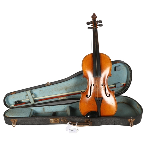 749 - NATCH HOPF - a Vintage German violin, no labels, but markings on the reverse body of the violin, vio... 