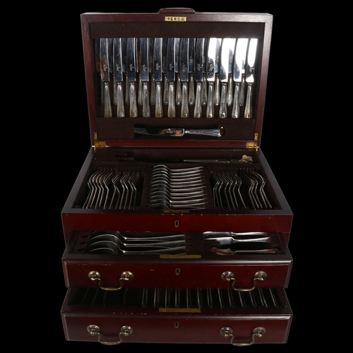 800 - Hugh Foulerton, a canteen of silver plated bead-edge cutlery for 12 people, in a fitted 2-drawer cab... 