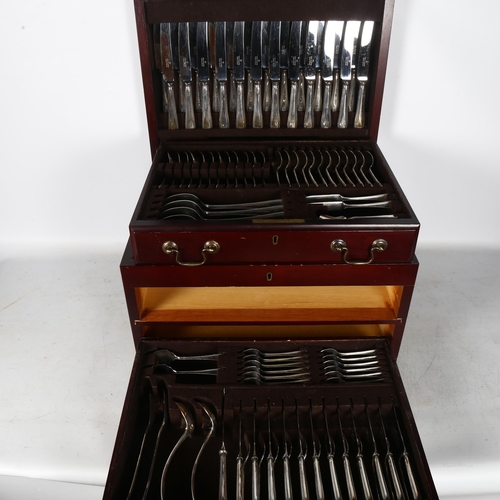 800 - Hugh Foulerton, a canteen of silver plated bead-edge cutlery for 12 people, in a fitted 2-drawer cab... 