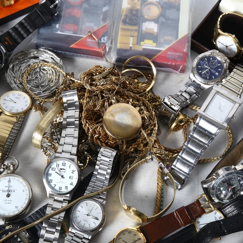 828 - A large collection of mixed quartz and other wristwatches, including Timex, Citroen, Star Wars etc, ... 