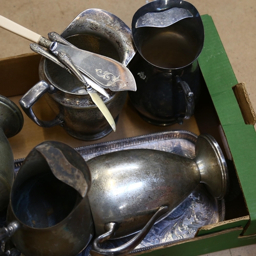 838 - American plated jugs, serving tray etc (boxful)