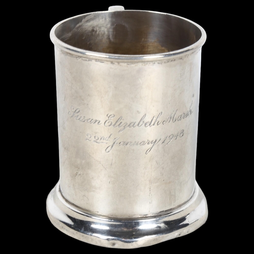 890 - A George VI silver christening mug of plain form, with inscription dated 1948, hallmarks for Birming... 