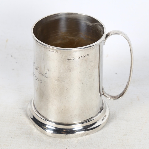 890 - A George VI silver christening mug of plain form, with inscription dated 1948, hallmarks for Birming... 