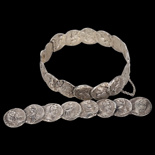 891 - An Antique coin matching bangle and brooch set, internal circumference 18cm, brooch length 10cm, 41.... 