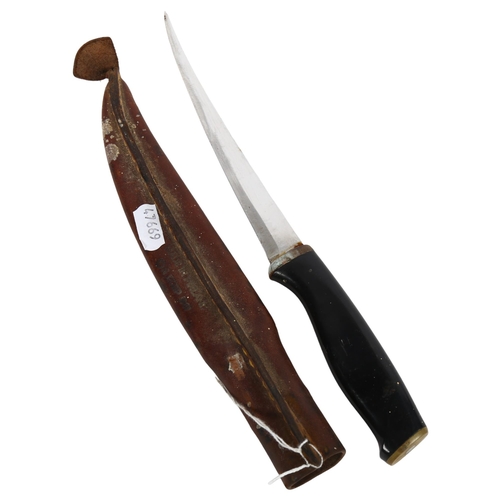 569 - A Normark dagger in leather sheath, 27cm