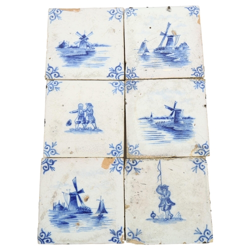 586 - A quantity of Delft pottery tiles, including several depicting windmills etc, 8cm square (6)