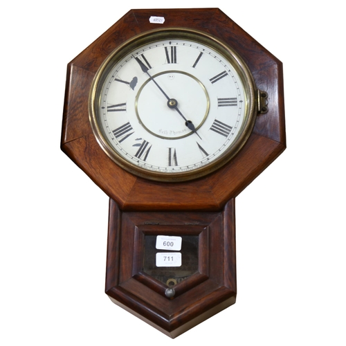 600 - A mahogany-cased drop-dial wall clock, by Seth Thomas, height 55cm