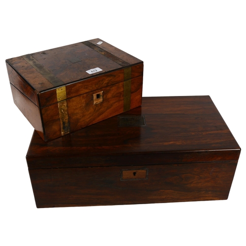 612 - A Victorian mahogany writing slope, with fitted interior and inkwell, 50cm, and a burr-walnut box