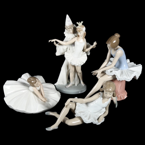 643 - LLADRO - a ballerina with dancing partner figurine, 3 NAO Lladro ballerina figurines, largest H26cm ... 