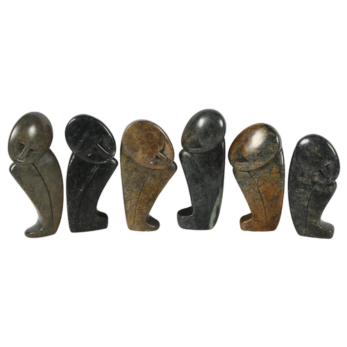 647 - A group of 6 carved African soapstone figures, tallest 17cm