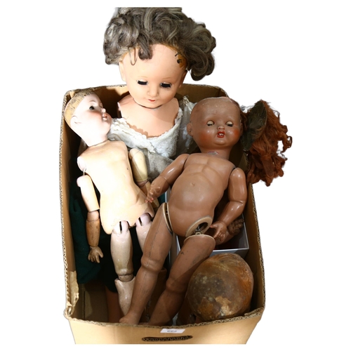 662 - A large doll with jointed limbs, and an Armand Marseille 390 porcelain-headed doll, and various part... 