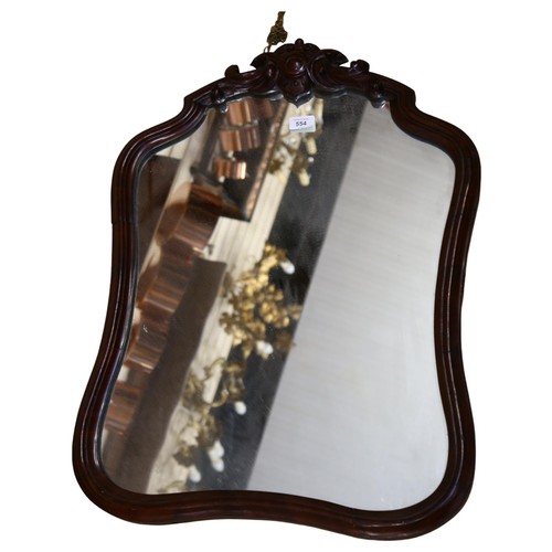 554 - A mahogany wall-mounted mirror, H76cm, W55cm