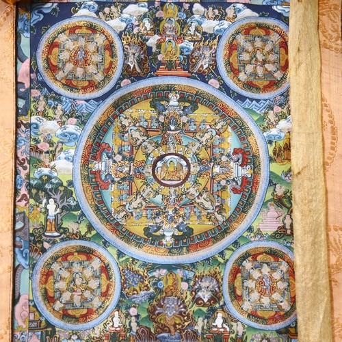 556 - A Japanese Thangka, 70cm x 42cm, and a printed Oriental scroll, 195cm x 48cm (2)