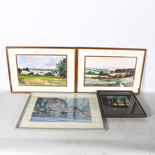 2897 - A group of 4 watercolours, panoramic coastal and countryside views, all unsigned but appear to be by... 