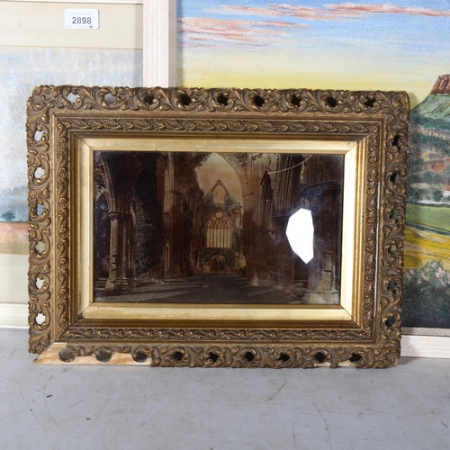 2898 - A 19th century crystoleum print behind convex glass, Tintern Abbey, gesso frame, overall frame dimen... 