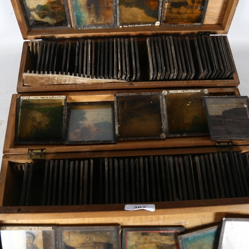 362 - 3 boxes of Antique glass magic lantern slides, various subjects