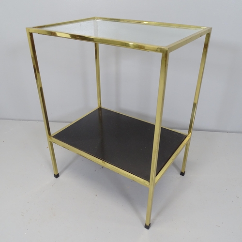 2632 - A modern French oak nest of three occasion tables, largest 66x56x42cm, and a modern brass two-tier o... 