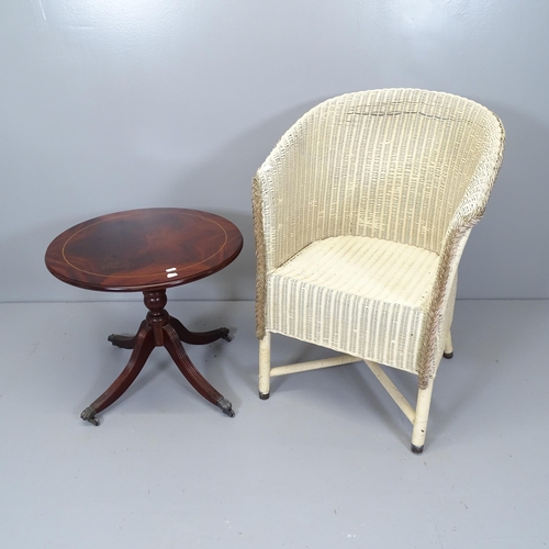 2713 - A Lloyd loom chair, and a modern mahogany and satinwood strung circular top occasional table. 54x48c... 