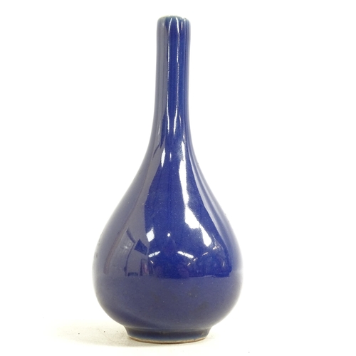 182 - A Chinese blue glazed bottle vase, with blue seal marks to the base, H15cm