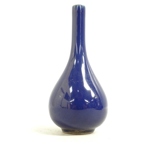 182 - A Chinese blue glazed bottle vase, with blue seal marks to the base, H15cm