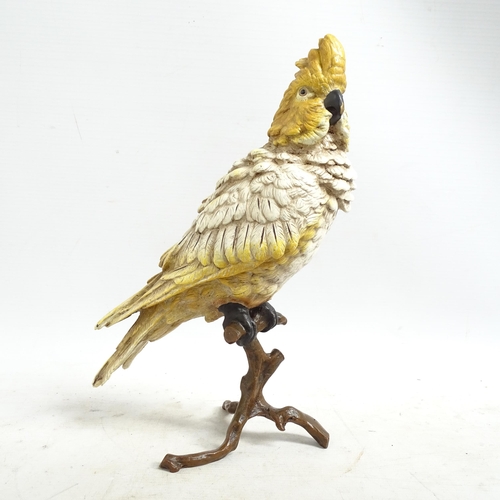 3 - A large Bergmann style cold painted bronze parrot on shaped branch, H30cm