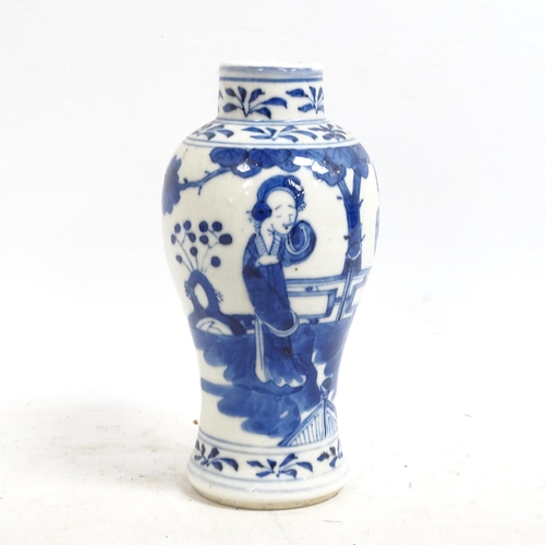 130 - An Antique Chinese blue and white baluster vase of small size, hand painted figural decoration with ... 