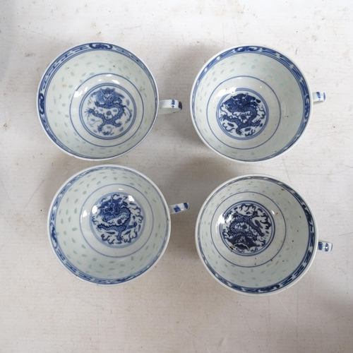 170 - A Chinese blue and white rice grain tea set