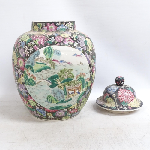 199 - A large Chinese famille rose baluster jar and cover, with red character mark to the base, H50cm