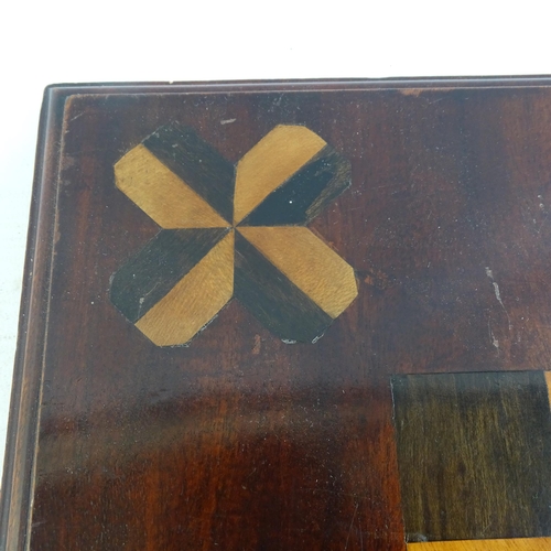 156 - A 19th century parquetry inlaid mahogany games board, 46cm x 46cm