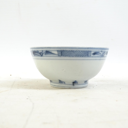 164 - A Chinese blue and white tea bowl, and a blue and white tea bowl with red fish decorated border, and... 