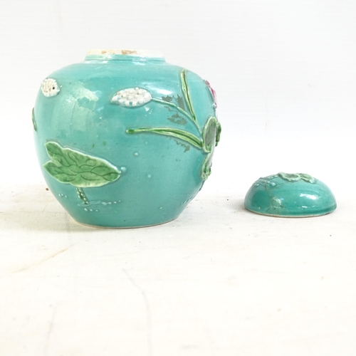 173 - A pair of Chinese crackle glaze vases, a Teksing tea bowl (label to the underside), and a turquoise ... 