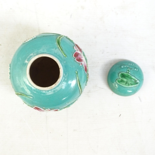 173 - A pair of Chinese crackle glaze vases, a Teksing tea bowl (label to the underside), and a turquoise ... 