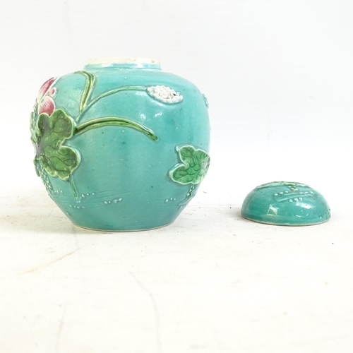 173 - A pair of Chinese crackle glaze vases, a Teksing tea bowl (label to the underside), and a turquoise ... 