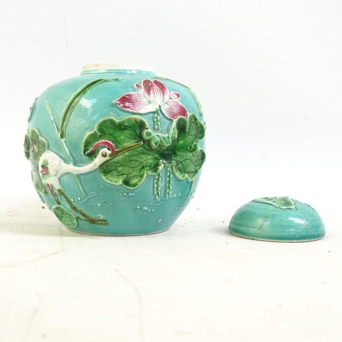 173 - A pair of Chinese crackle glaze vases, a Teksing tea bowl (label to the underside), and a turquoise ... 