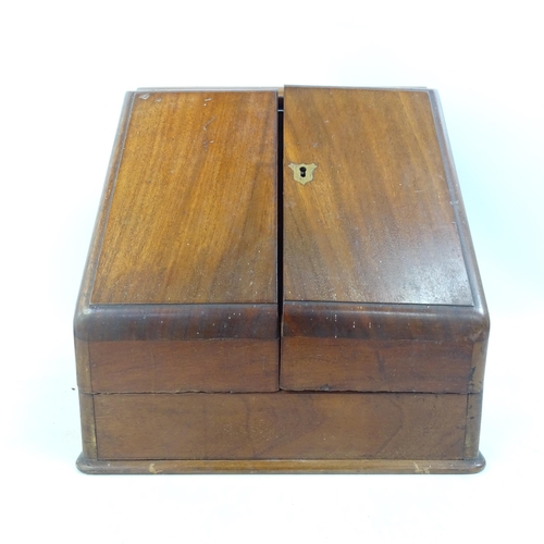 697 - A Victorian mahogany stationery cabinet, interior has scalloped-shaped dividers with pen tray and 2 ... 