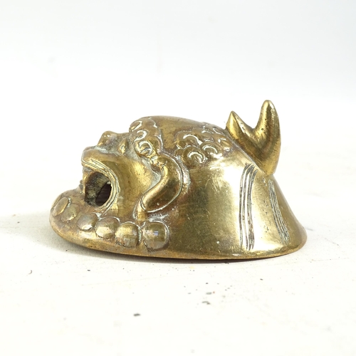 183 - A Chinese brass dog of fo censer, with engraved and embossed decoration and hinged lid, H12cm