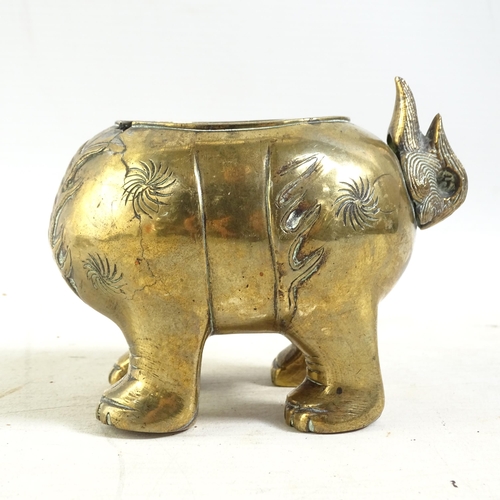 183 - A Chinese brass dog of fo censer, with engraved and embossed decoration and hinged lid, H12cm